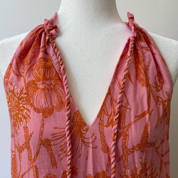 Antonio Melani Pink & Orange Floral Maxi Dress Cotton Size XS Tropical Summer - Picture 3 of 10
